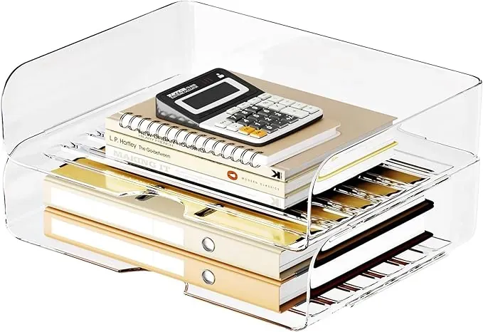 2-Pack Clear A4 Desktop File Trays, Stackable (2-Pack)